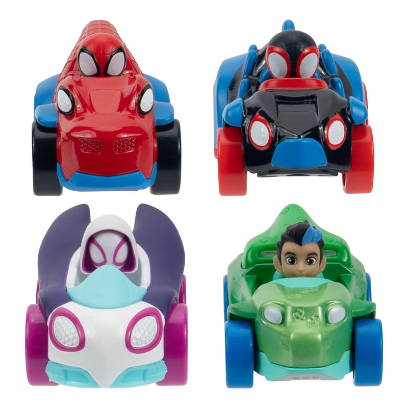 SPIDEY AND HIS AMAZING FRIENDS MARVEL Amazing Metals 4 Pack - Four 3-Inch Die-Cast Dino-Webs Vehicles with Built-In-Characters