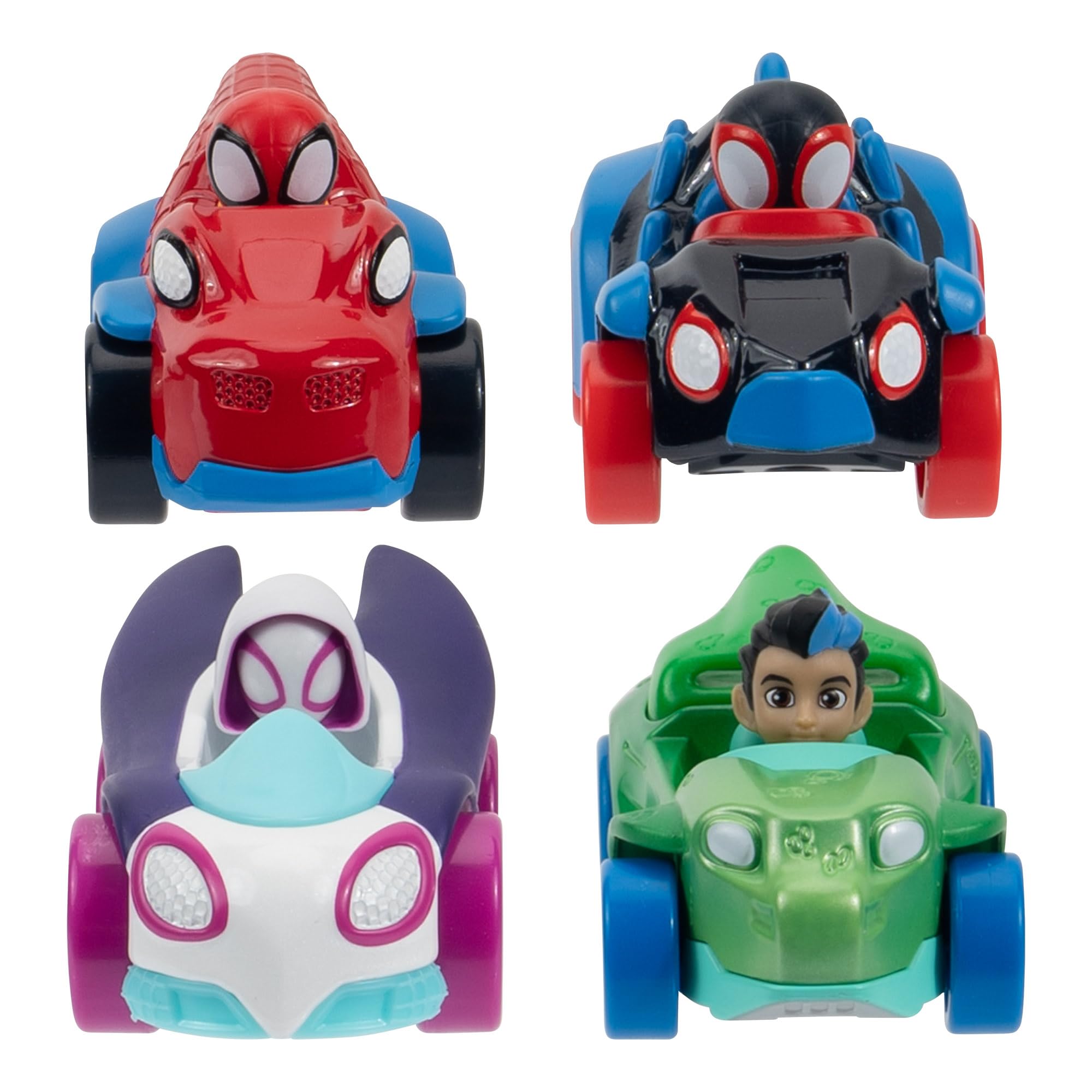 SPIDEY AND HIS AMAZING FRIENDS MARVEL Amazing Metals 4 Pack - Four 3-Inch Die-Cast Dino-Webs Vehicles with Built-In-Characters