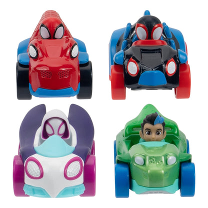 SPIDEY AND HIS AMAZING FRIENDS MARVEL Amazing Metals 4 Pack - Four 3-Inch Die-Cast Dino-Webs Vehicles with Built-In-Characters