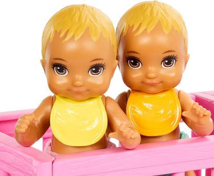 Barbie Skipper Doll & Nursery Playset with Accessories, Includes Twin Baby Dolls, 1 Crib, 1 Swing, 1 See-Saw & More, HXM99