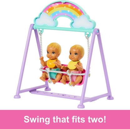 Barbie Skipper Doll & Nursery Playset with Accessories, Includes Twin Baby Dolls, 1 Crib, 1 Swing, 1 See-Saw & More, HXM99