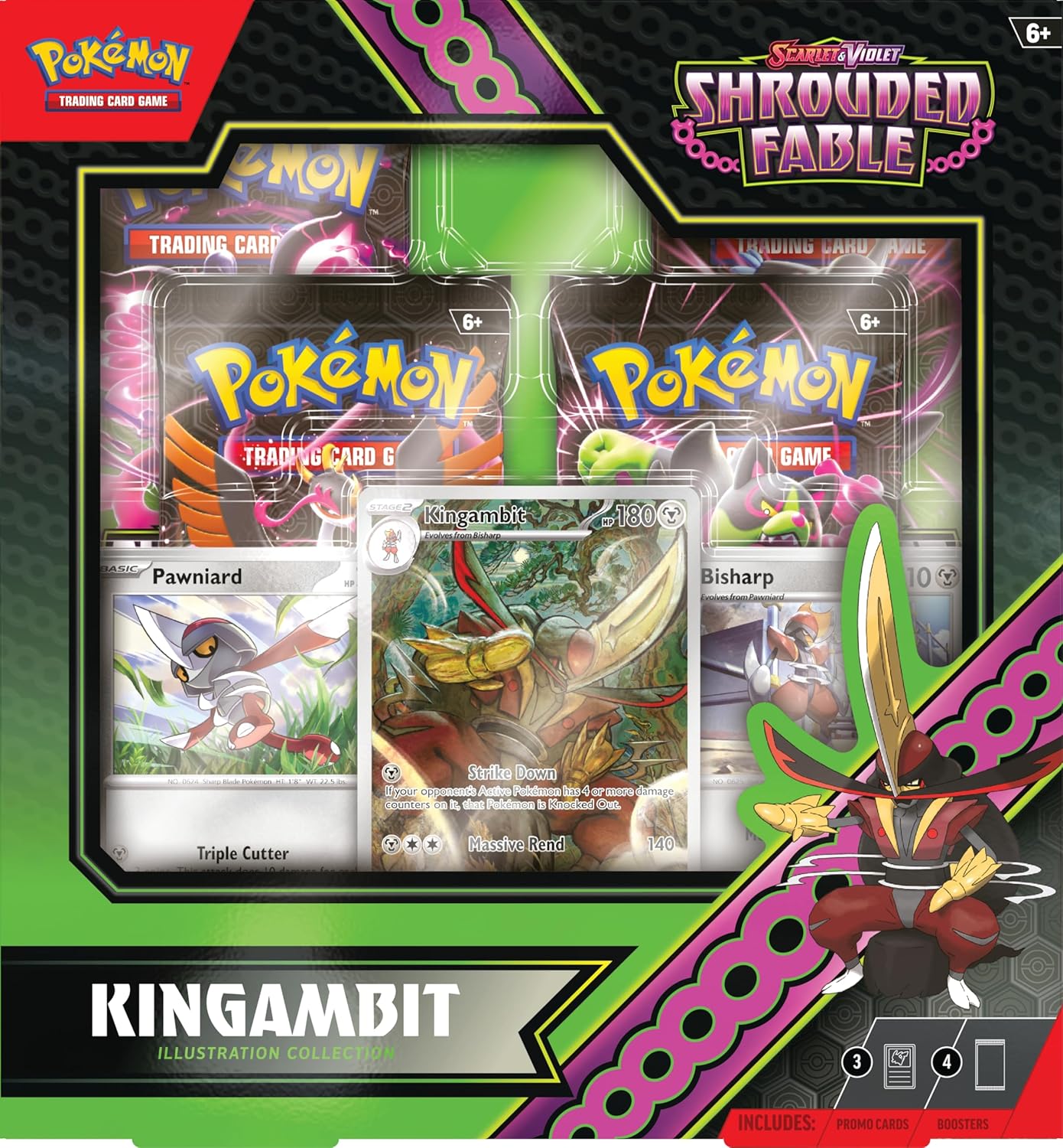 Pokémon TCG: Scarlet & Violet—Shrouded Fable Kingambit Illustration Collection (1 Full-Art Foil Promo Card, 2 Foil Cards & 4 Booster Packs