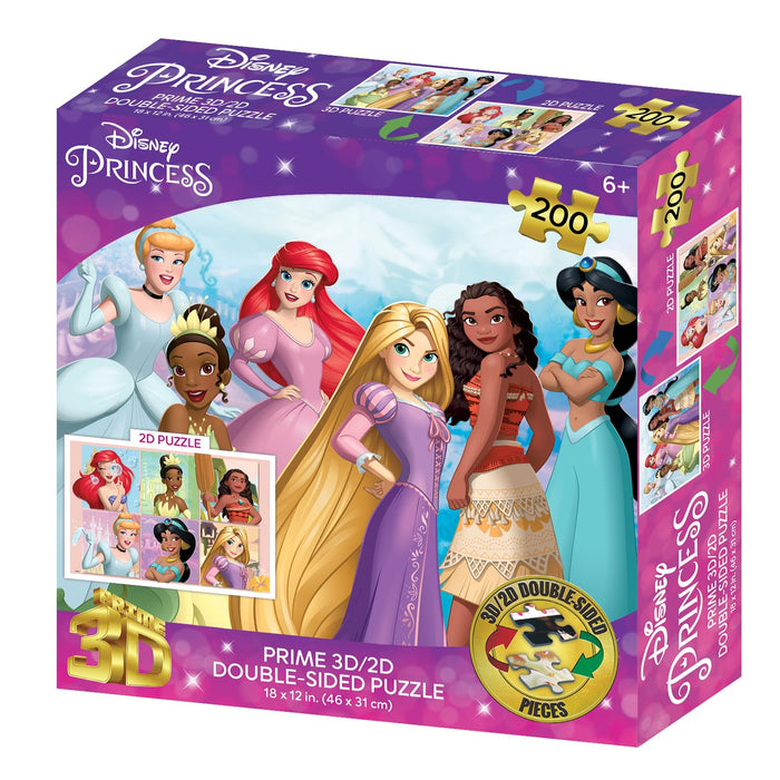 PRIME 3D | Disney Princess Double Sided Puzzle | 3D Lenticular Jigsaw Puzzle | 46cm x 31cm - 200 pcs | Games & Puzzles | Ages 6+