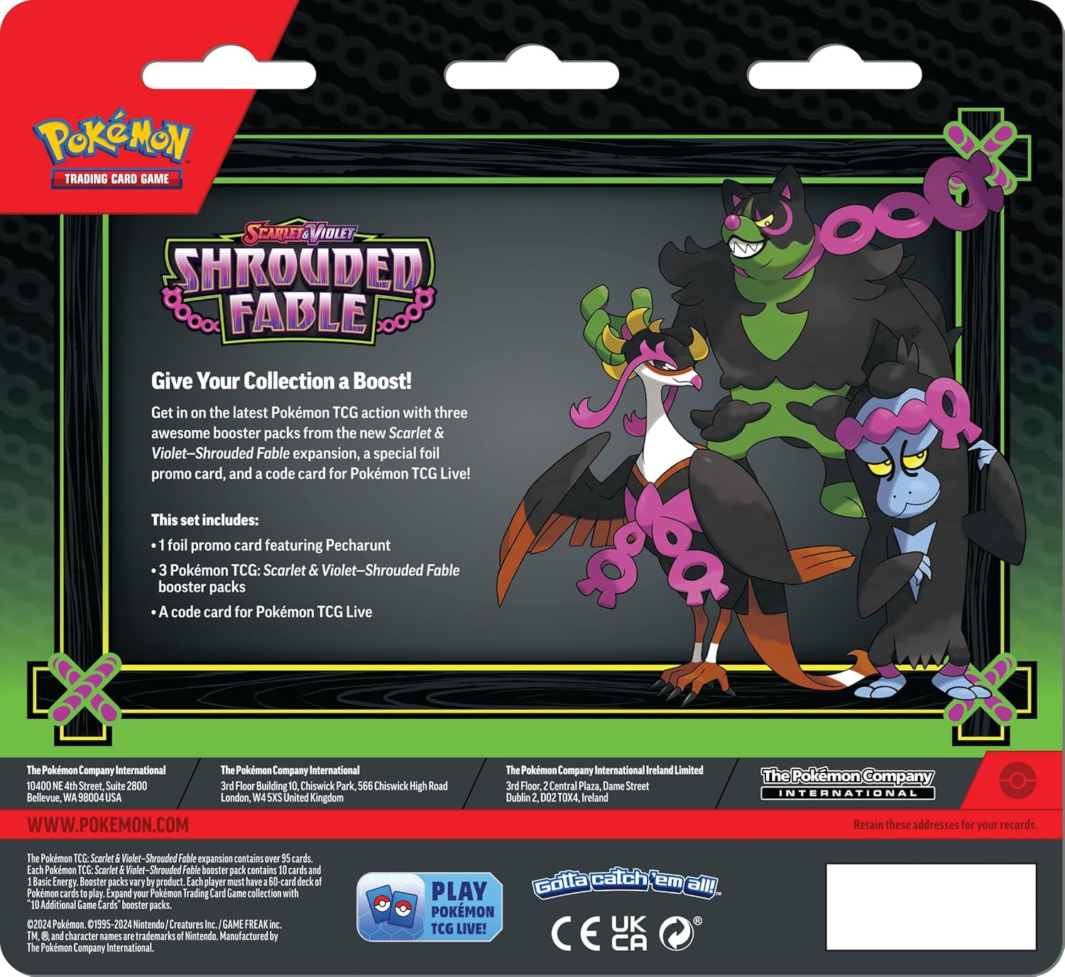 Pokémon TCG: Scarlet & Violet—gehulde fabel 3-Pack Blister - Pecharunt (3 Booster Packs & Foil Promo Card
