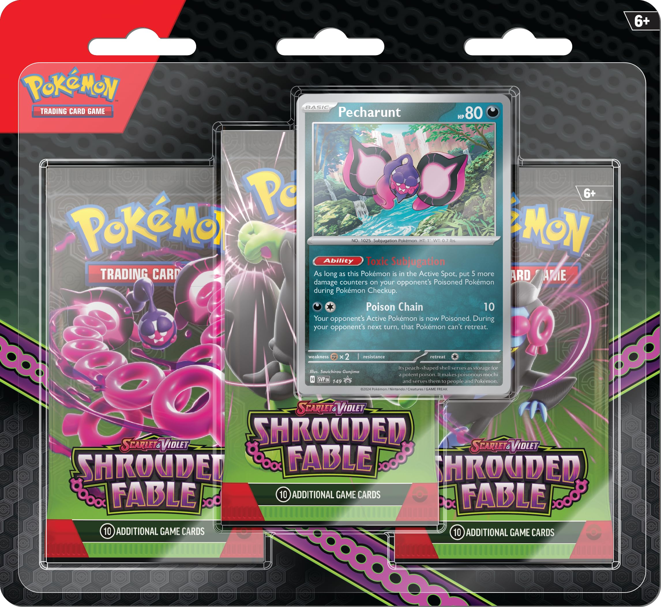 Pokémon TCG: Scarlet & Violet—gehulde fabel 3-Pack Blister - Pecharunt (3 Booster Packs & Foil Promo Card
