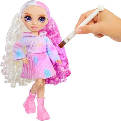 Rainbow High Watercolour & Create DIY Fashion Doll with Washable Watercolours and Tie-Dye Kit - Purple Eyes, Curled Hair, Extra Top & Shoes - Colour, Create, Play, Rinse and Repeat - Kids 4-12+ Years