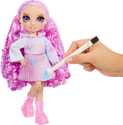 Rainbow High Watercolour & Create DIY Fashion Doll with Washable Watercolours and Tie-Dye Kit - Purple Eyes, Curled Hair, Extra Top & Shoes - Colour, Create, Play, Rinse and Repeat - Kids 4-12+ Years