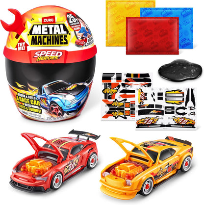 Metal Machines Speed Heroes (Red) by Zuru, 20+ Surprises, Build your own Car, Two Bodies, Lights & Sounds