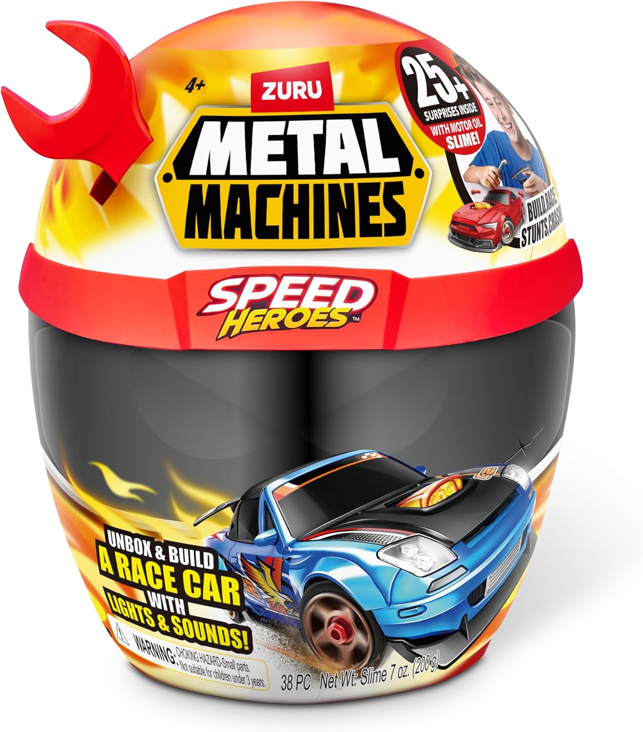Metal Machines Speed Heroes (Red) by Zuru, 20+ Surprises, Build your own Car, Two Bodies, Lights & Sounds