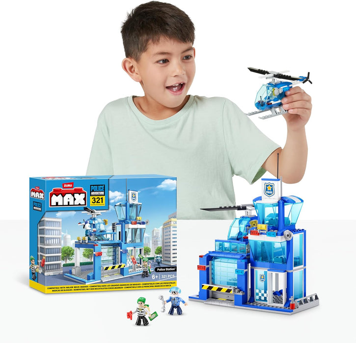 MAX Adventure Police Station Playset (318 pieces) Building Bricks Toys For Kids 5+ Create Vehicles and More Unbox Discover, Major Brand Compatible