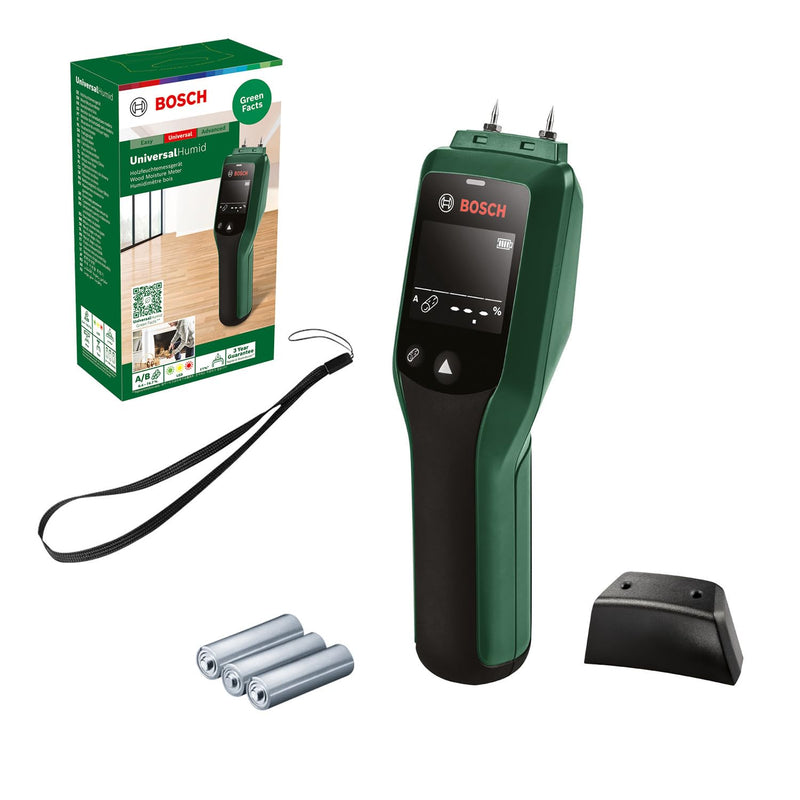 Bosch Holzfeuchtigkeitsmessgerät UniversalHumid (präzise Ergebnisse dank Holzgruppenauswahl und LED-Ampel zur einfachen Interpretation, im Karton
