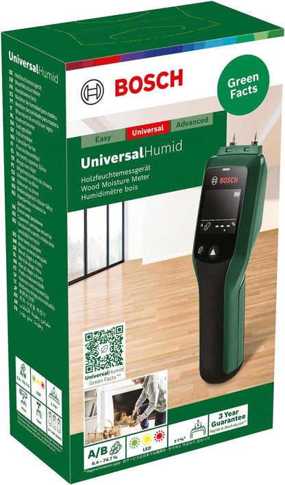 Bosch Holzfeuchtigkeitsmessgerät UniversalHumid (präzise Ergebnisse dank Holzgruppenauswahl und LED-Ampel zur einfachen Interpretation, im Karton