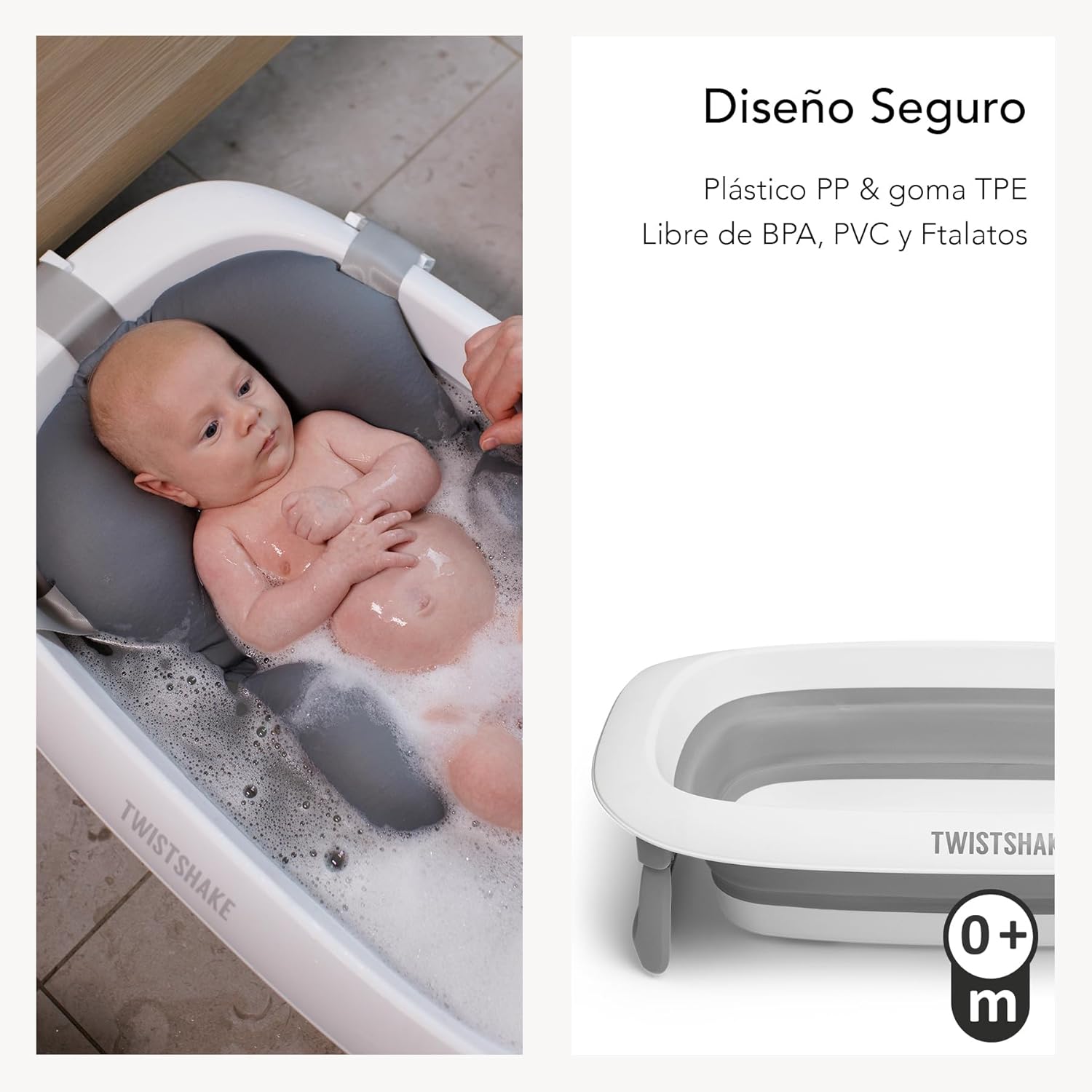 Twistshake Non-Slip Baby Bath Cushion for Newborns | Soft and Foldable Shower Cushions for Infants | Floating Air Cushion for Bathing Babies | 0 Months+ | Pastel Grey