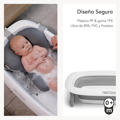 Twistshake Non-Slip Baby Bath Cushion for Newborns | Soft and Foldable Shower Cushions for Infants | Floating Air Cushion for Bathing Babies | 0 Months+ | Pastel Grey
