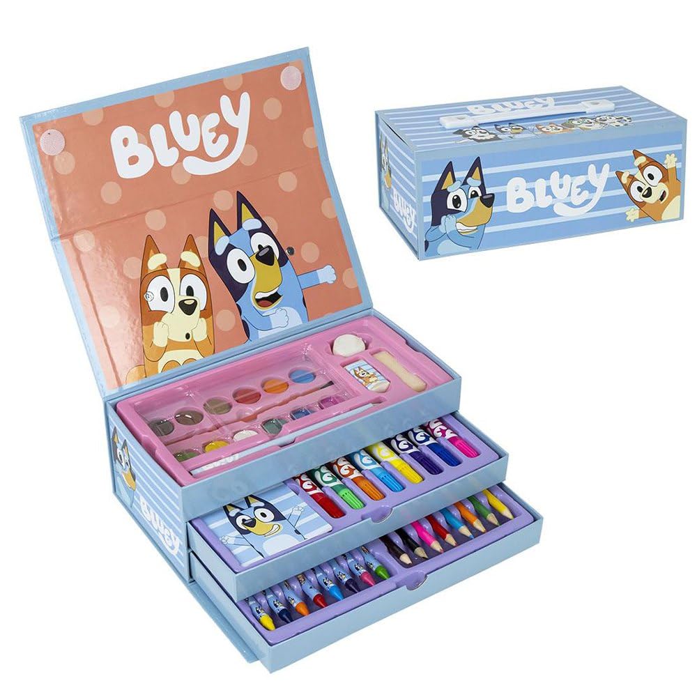 Bluey Inspired Stationery Set - Blue - 26 X 10 X 13 Cm - Includes Case To Coloring - Original Product Designed in Spain