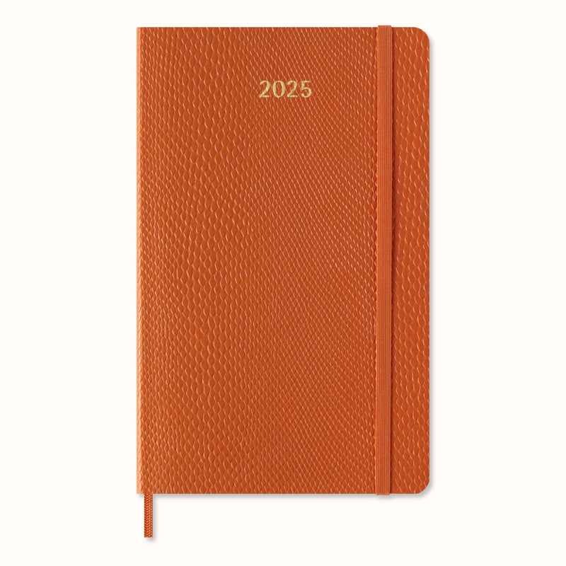 Moleskine Weekly Planner Precious and Ethical, Weekly Agenda with Space for Notes 12 Months 2025, Vegan Python-Effect Soft Cover, with Gift Box, Orange Color, Large Format 13 x 21 cm