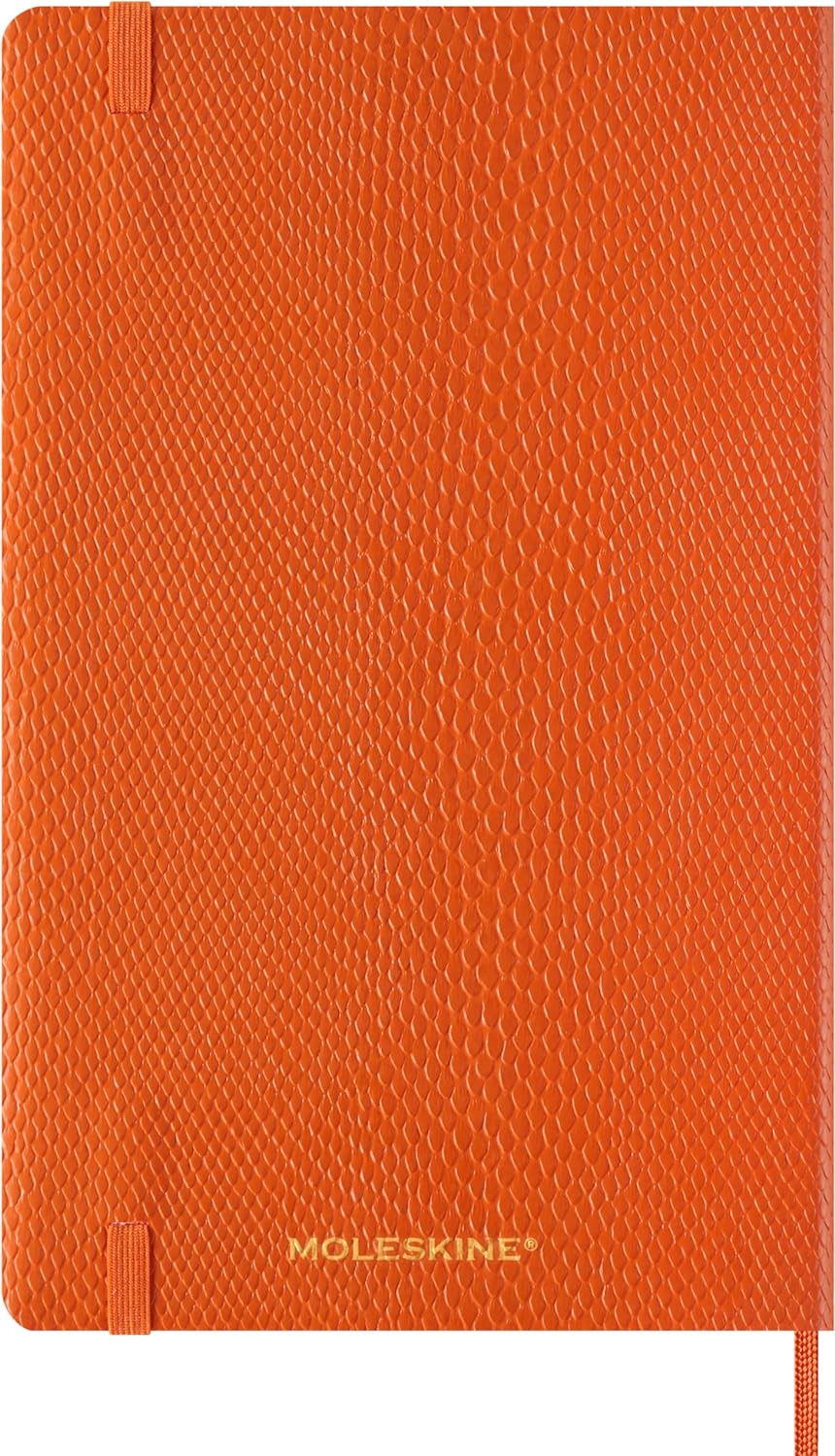 Moleskine Weekly Planner Precious and Ethical, Weekly Agenda with Space for Notes 12 Months 2025, Vegan Python-Effect Soft Cover, with Gift Box, Orange Color, Large Format 13 x 21 cm