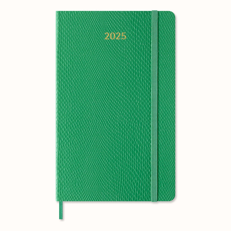 Moleskine Weekly Planner Precious and Ethical, Weekly Agenda with Space for Notes 12 Months 2025, Vegan Python-Effect Soft Cover, with Gift Box, Green Color, Large Format 13 x 21 cm