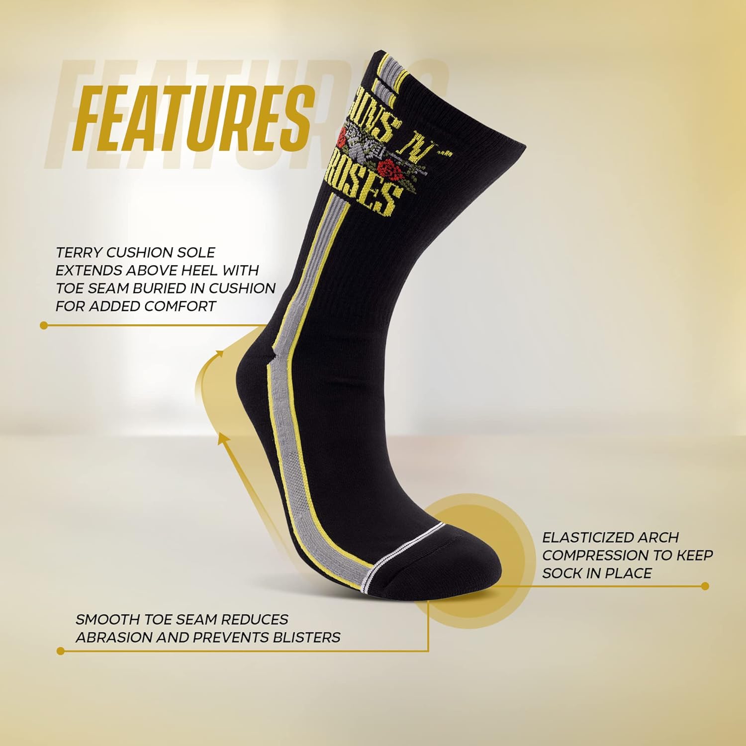 PERRI'S SOCKS Guns N' Roses - Calcetines cortos con licencia oficial de banda de rock, calcetines acolchados de primera calidad para hombres y mujeres