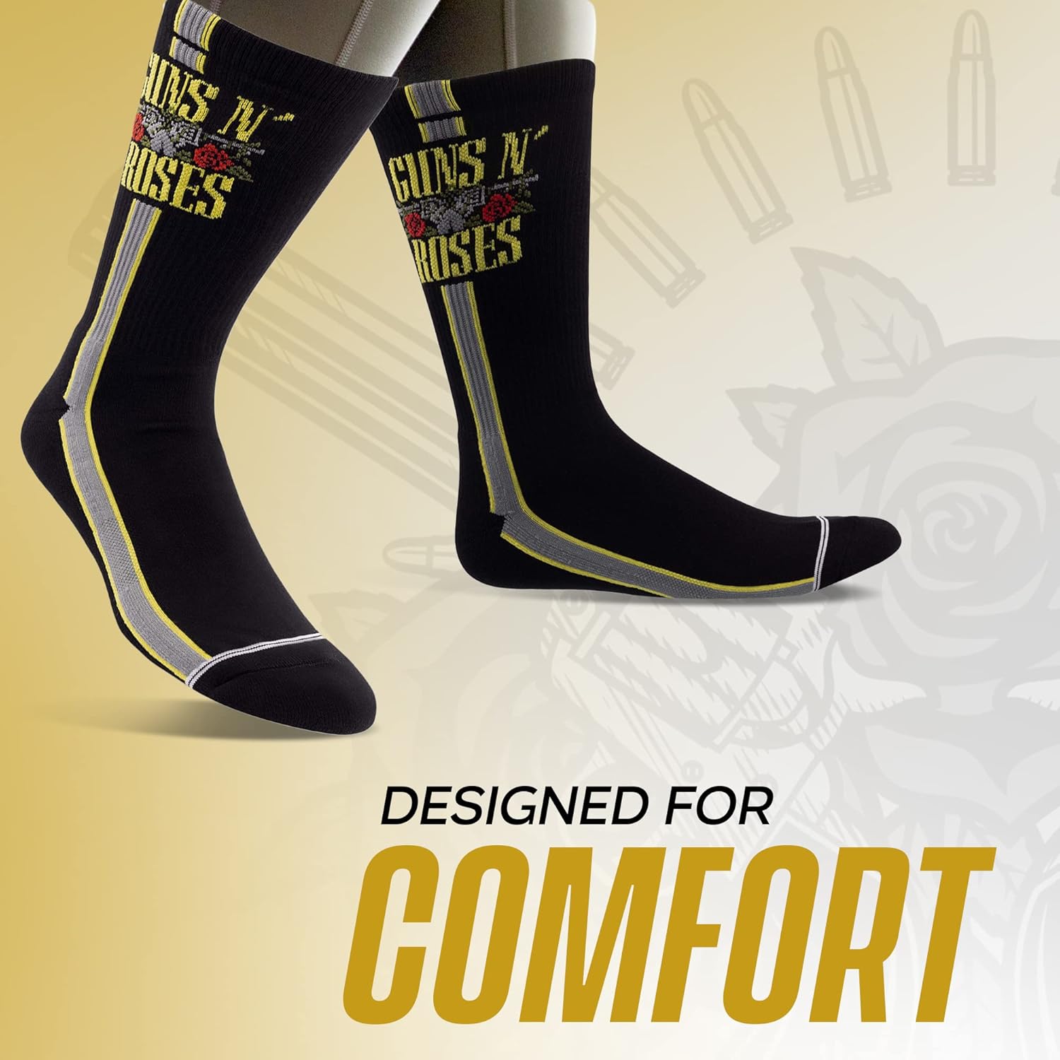 PERRI'S SOCKS Guns N' Roses - Calcetines cortos con licencia oficial de banda de rock, calcetines acolchados de primera calidad para hombres y mujeres