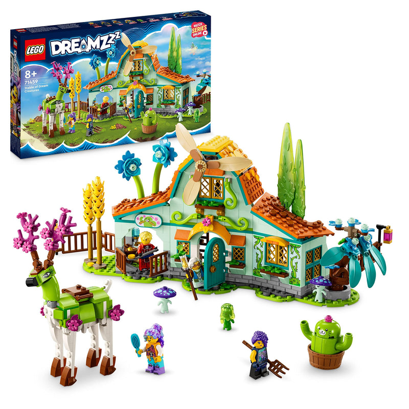 LEGO DREAMZzz Stable of Dream Creatures Set, Fantasy Farm Toy with Deer Figure That Can Be Built in 2 Ways, Includes 4 TV Show Minifigures, Mythical Animal Playset for Kids, Girls, Boys 71459