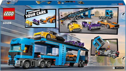 LEGO City Car Transporter Truck with Sports Cars, 4 Vehicle Toy Set for 7 Plus Year Old Kids, Boys & Girls, with Trailer and 4 Minifigures for Imaginative Play, Creative Gift Idea 60408
