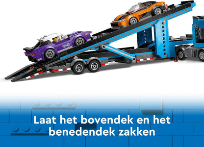 LEGO City Car Transporter Truck with Sports Cars, 4 Vehicle Toy Set for 7 Plus Year Old Kids, Boys & Girls, with Trailer and 4 Minifigures for Imaginative Play, Creative Gift Idea 60408