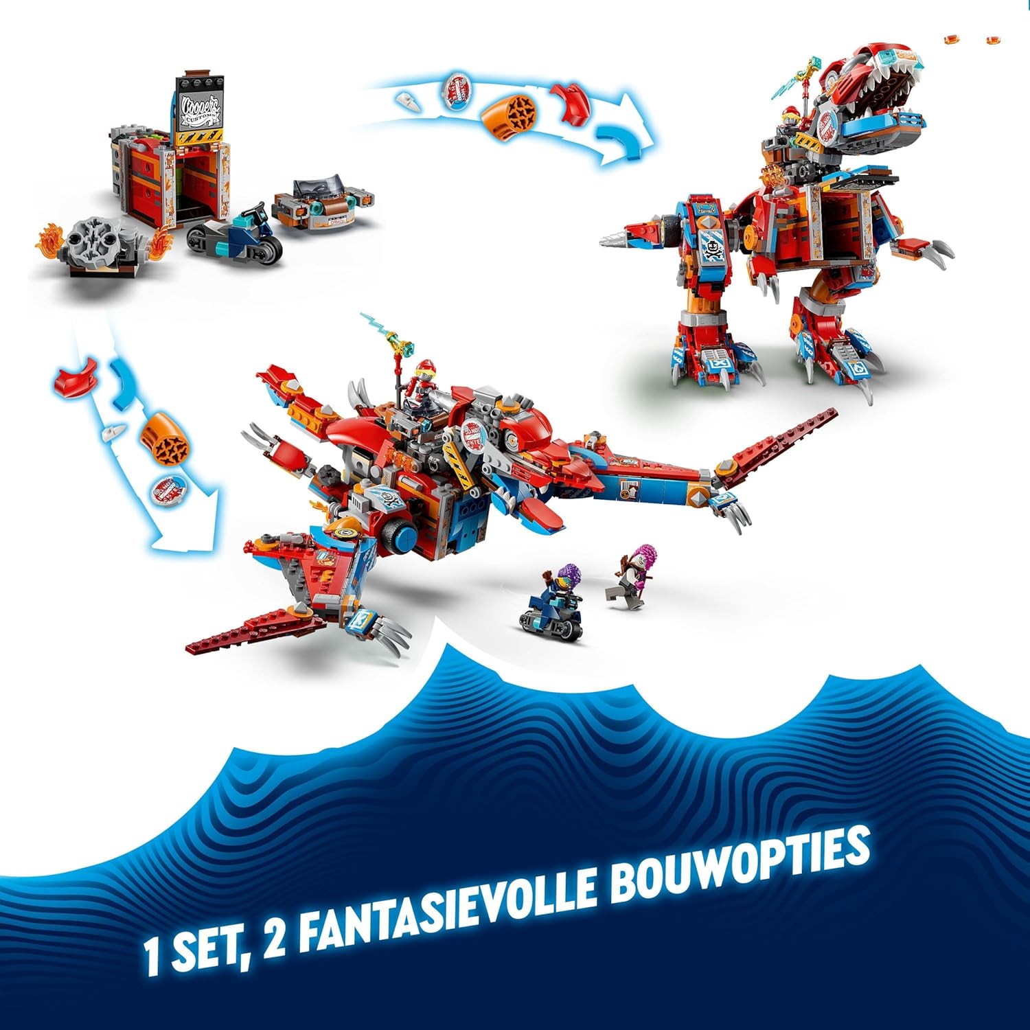 LEGO DREAMZzz 2-in-1 Cooper’s Robot Dinosaur C-Rex Set, T. rex Dino Action Figure Rebuilds into a Cool Pterodactyl Toy for 9 Plus Year Old Boys and Girls, Creative Birthday Gift for Kids 71484