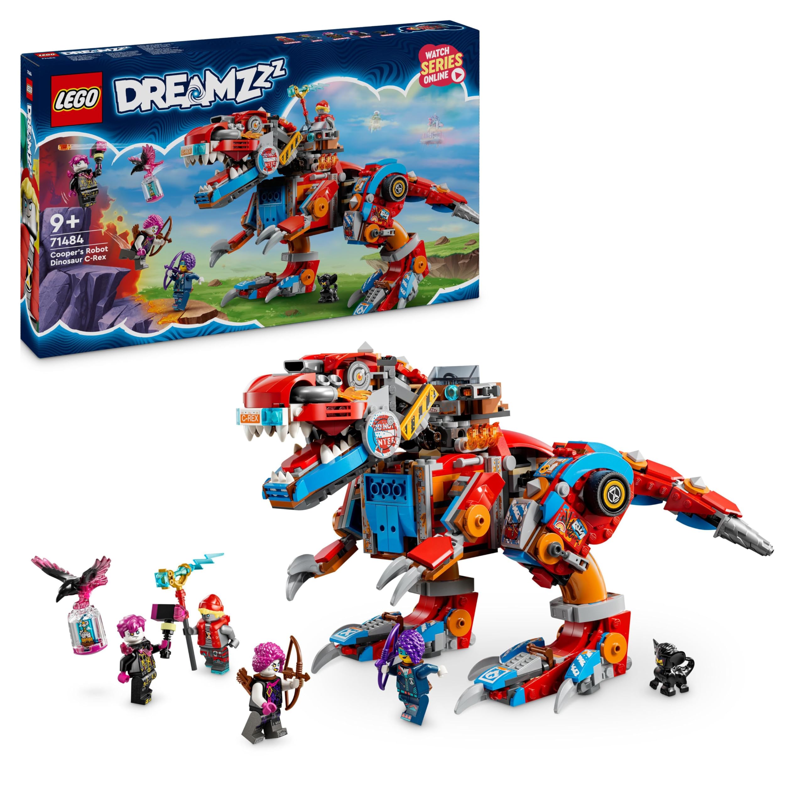 LEGO DREAMZzz 2-in-1 Cooper’s Robot Dinosaur C-Rex Set, T. rex Dino Action Figure Rebuilds into a Cool Pterodactyl Toy for 9 Plus Year Old Boys and Girls, Creative Birthday Gift for Kids 71484