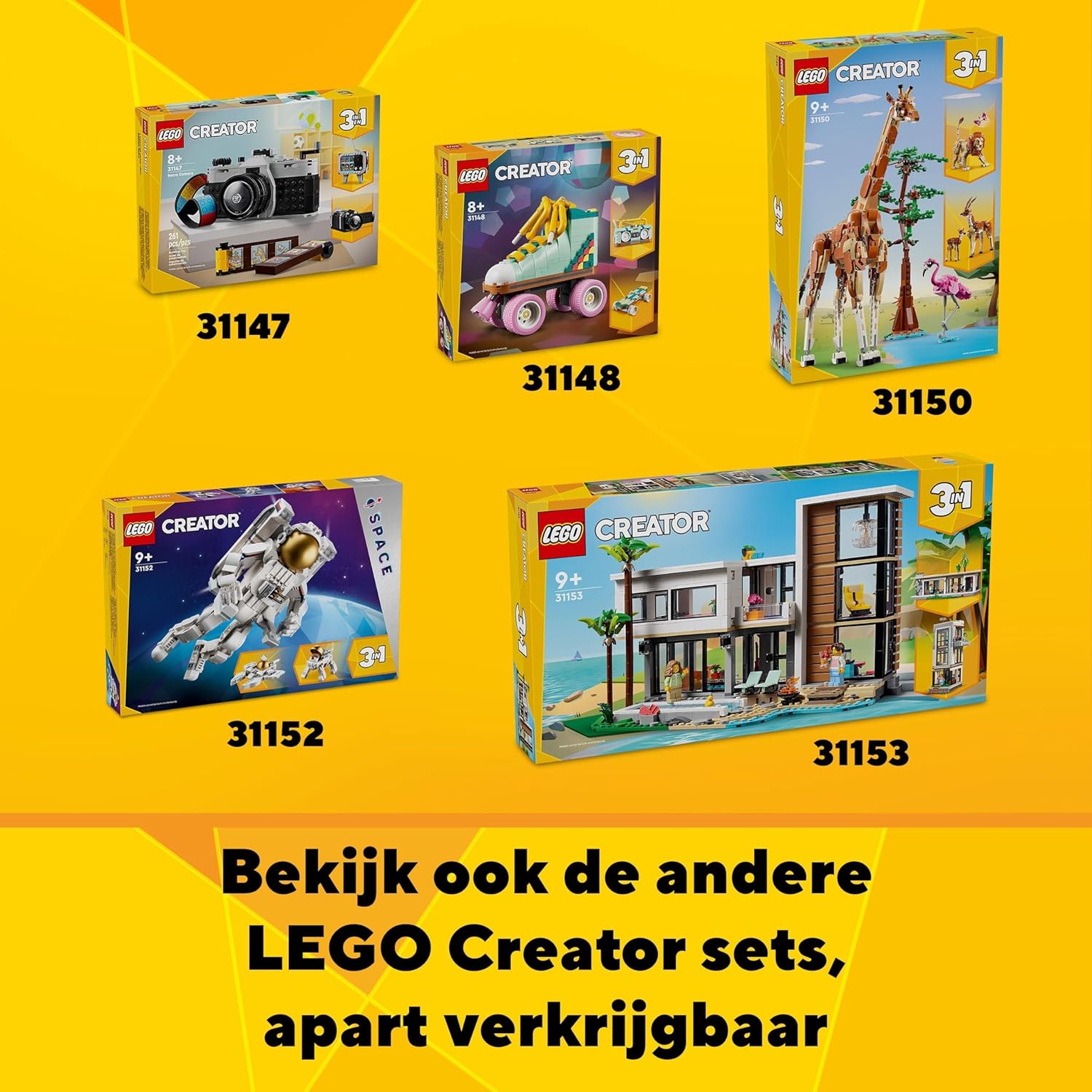 LEGO Creator 3in1 Modern House to 3-Storey City Building to Forest Cabin Set, Model Building Kit for Kids, Gift Idea for 9 Plus Year Old Boys and Girls 31153