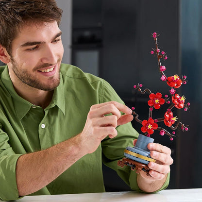 LEGO Botanicals Plum Blossom Set For Adults - Artificial Flowers for Indoor incl. a Buildable Flowerpot - Home Office Decor Display Piece - DIY Gift for Women and Men - 10369