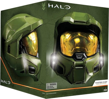 Halo Master Chief Deluxe Helmet with Stand - LED Lights on Each Side - Battle Damaged Paint - One Size Fits Most - Build your Universe