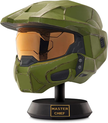 Halo Master Chief Deluxe Helmet with Stand - LED Lights on Each Side - Battle Damaged Paint - One Size Fits Most - Build your Universe
