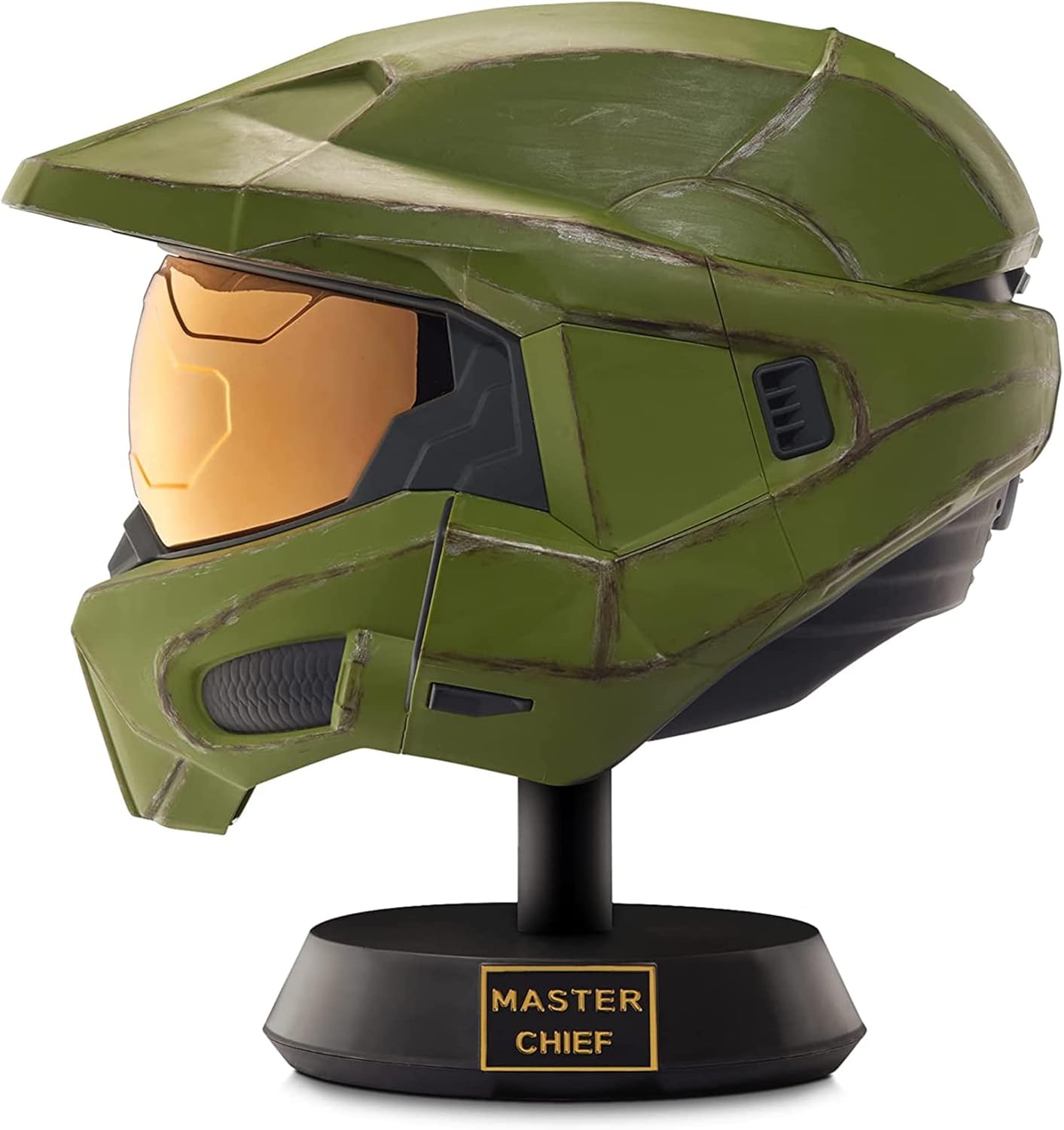 Halo Master Chief Deluxe Helmet with Stand - LED Lights on Each Side - Battle Damaged Paint - One Size Fits Most - Build your Universe
