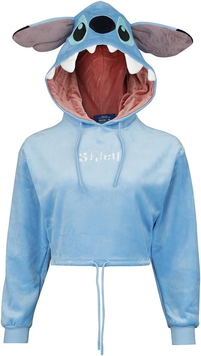Lilo & Stitch Stitch Novelty Cropped Women's Hooded Sweatshirt Blue L 100% Polyester Regular, blue, L