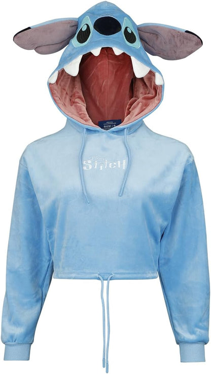 Lilo & Stitch Stitch Novelty Cropped Women's Hooded Sweatshirt Blue L 100% Polyester Regular, blue, L