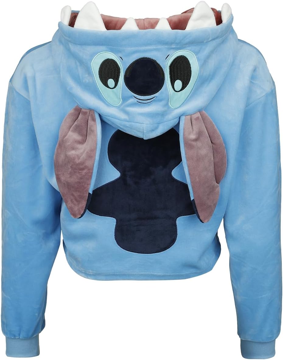 Lilo & Stitch Stitch Novelty Cropped Women's Hooded Sweatshirt Blue L 100% Polyester Regular, blue, L