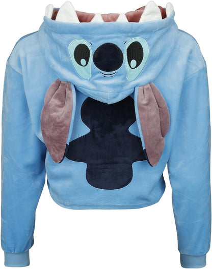 Lilo & Stitch Stitch Novelty Cropped Women's Hooded Sweatshirt Blue L 100% Polyester Regular, blue, L