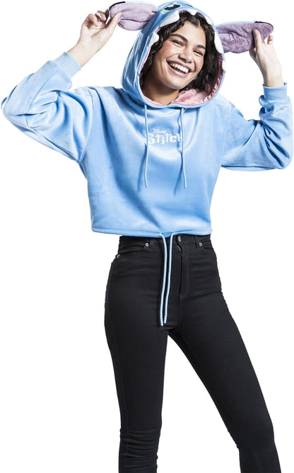 Lilo & Stitch Stitch Novelty Cropped Women's Hooded Sweatshirt Blue L 100% Polyester Regular, blue, L