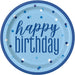 Unique- Piatti Ecologici in Carta-23 cm-Festa di Compleanno Glitz Blu e Argento-Confezione da 8, Multicolore, 83597EU