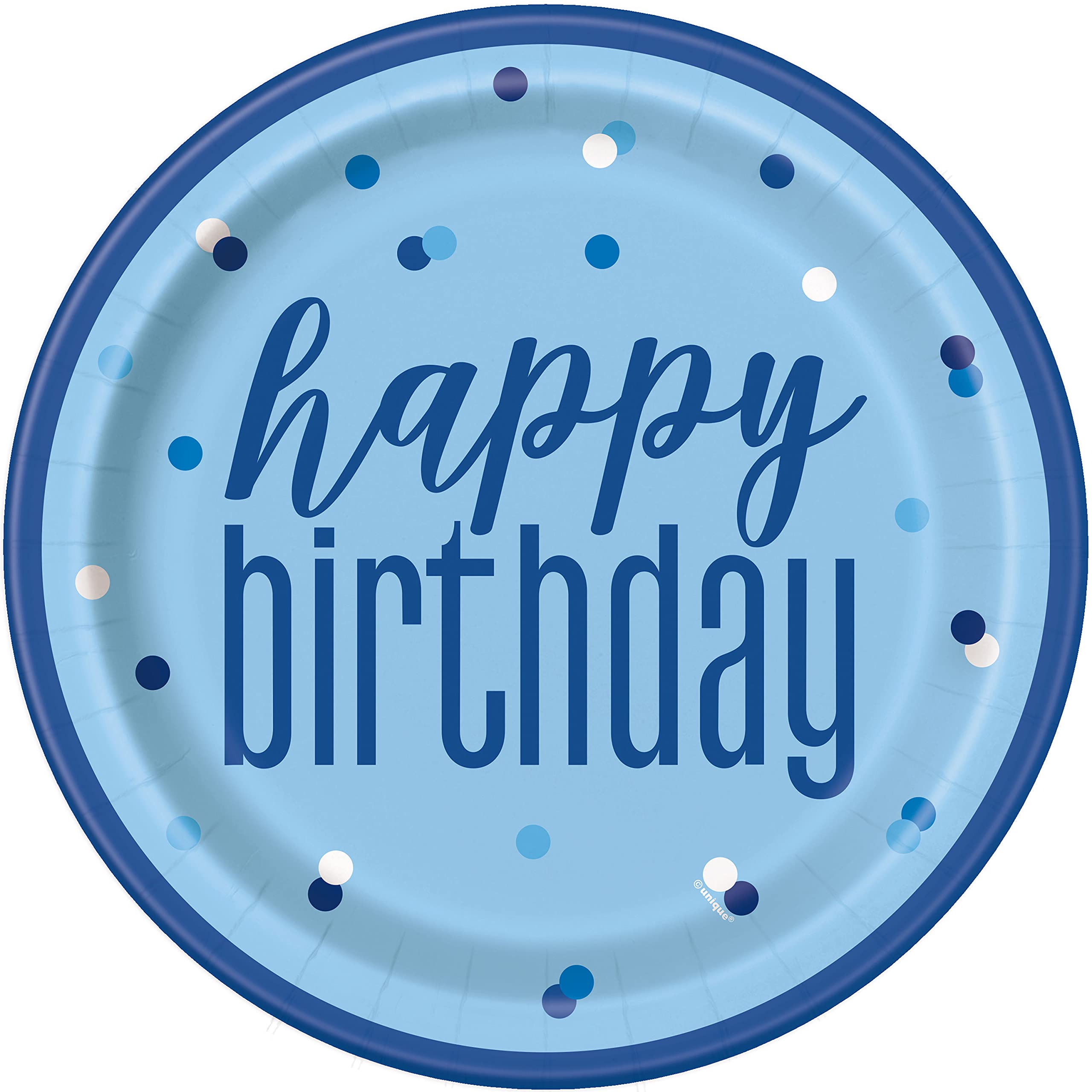 Unique- Piatti Ecologici in Carta-23 cm-Festa di Compleanno Glitz Blu e Argento-Confezione da 8, Multicolore, 83597EU