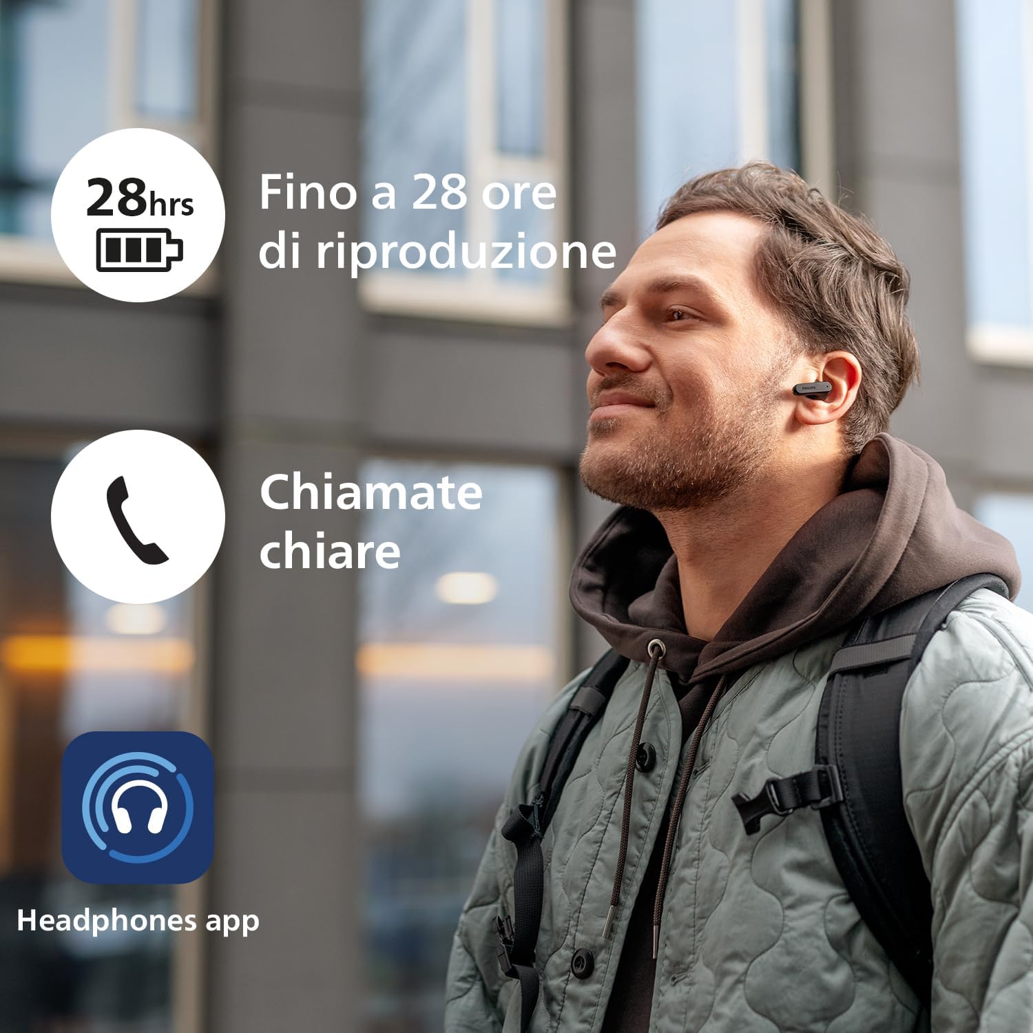 Philips TAT2139BK/00 Cuffie auricolari Bluetooth True Wireless - Auricolari piccoli, Audio naturale con bassi dinamici, Chiamate chiare y Alloggiamento per ricarica tascabile - Nero, In Ear