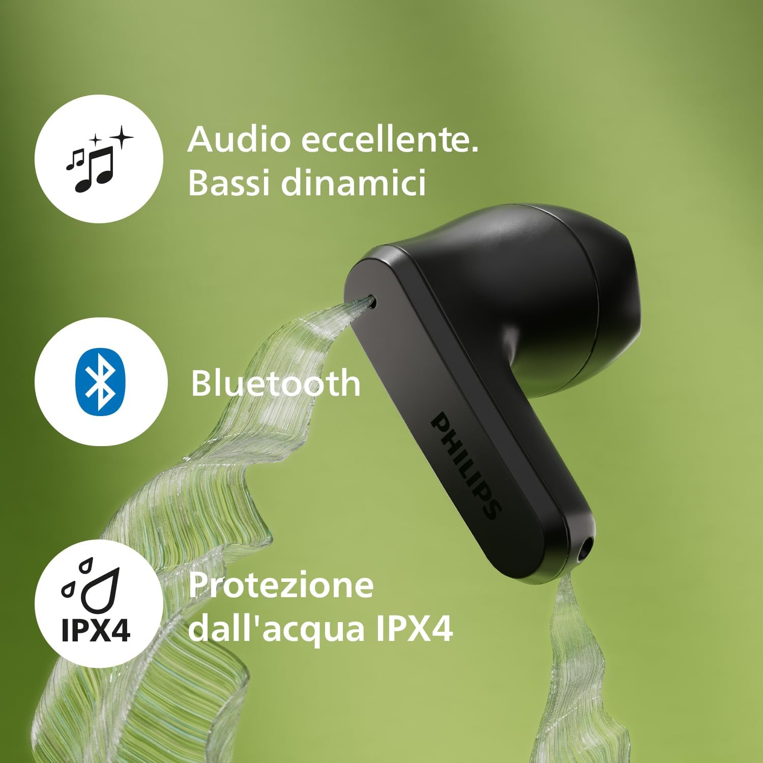Philips TAT2139BK/00 Cuffie auricolari Bluetooth True Wireless - Auricolari piccoli, Audio naturale con bassi dinamici, Chiamate chiare y Alloggiamento per ricarica tascabile - Nero, In Ear
