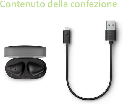 Philips TAT2139BK/00 Cuffie auricolari Bluetooth True Wireless - Auricolari piccoli, Audio naturale con bassi dinamici, Chiamate chiare y Alloggiamento per ricarica tascabile - Nero, In Ear