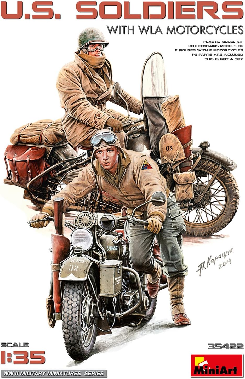 MiniArt 35422 1:35 U.S. Soldati con moto WLA – riproduzione fedele all'originale, modellismo, kit di costruzione in plastica, fai da te, hobby, incollaggio, modellismo, assemblaggio, non verniciato