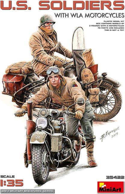 MiniArt 35422 1:35 U.S. Soldati con moto WLA – riproduzione fedele all'originale, modellismo, kit di costruzione in plastica, fai da te, hobby, incollaggio, modellismo, assemblaggio, non verniciato
