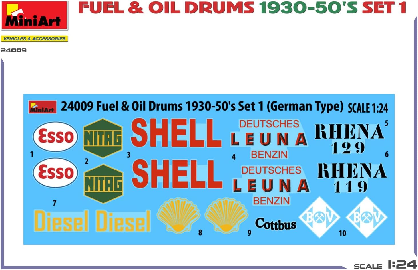 Miniart 1:24 - Fuel & Oil Drums 1930-50's Set1 (German), Molded Color