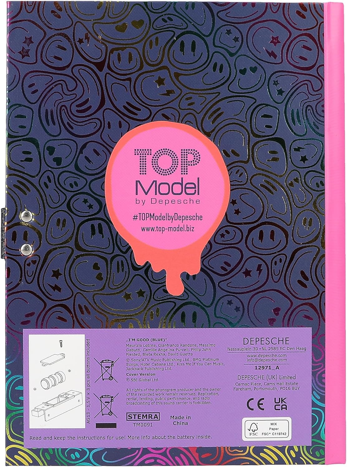 Depesche TOPModel 12971 Personal Diary with Digital Code and Sound, 80 Lined and Illustrated Pages, Multi-Colour, Multi-Colour
