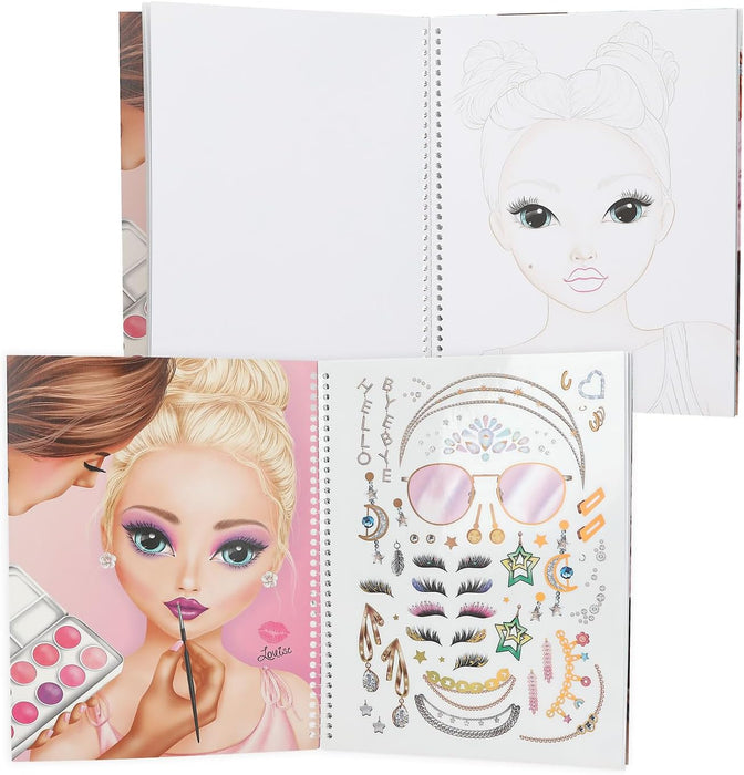 Depesche 13144 Create Your Top Model Coloring Book, 20 Pages for Creating Beauty and Makeup Looks, Includes Sticker Sheet, Multicoloured, One Size