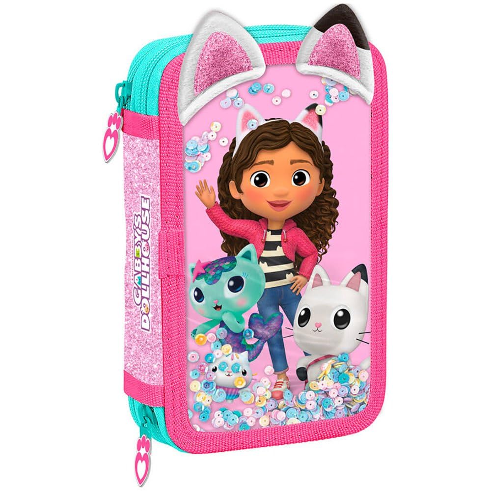 Gabby's Dollshouse Kids Filled Pencil Case with Pencils, Ruler, Rubber, Pencil Sharpener, Markers